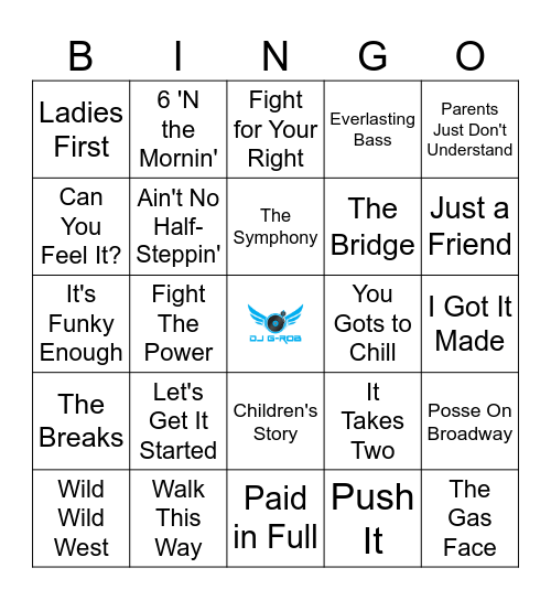 80 Hip Hop Hits PT 1 Bingo Card