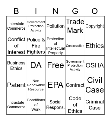 Chapter 4 Social Responsibilty & Business Ethics Bingo Card