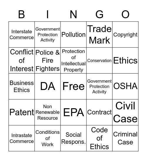 Chapter 4 Social Responsibilty & Business Ethics Bingo Card
