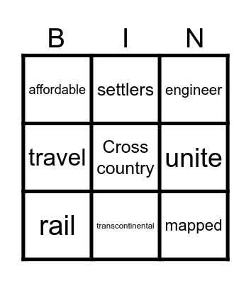 Transcontinental Railroad Bingo Card