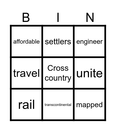 Transcontinental Railroad Bingo Card