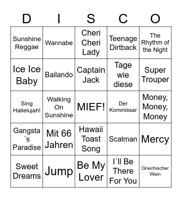 Disco Bingo Card