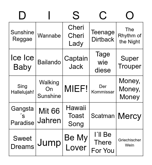 Disco Bingo Card