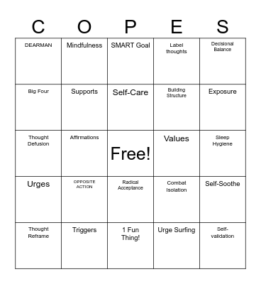 COPE AHEAD Bingo Card