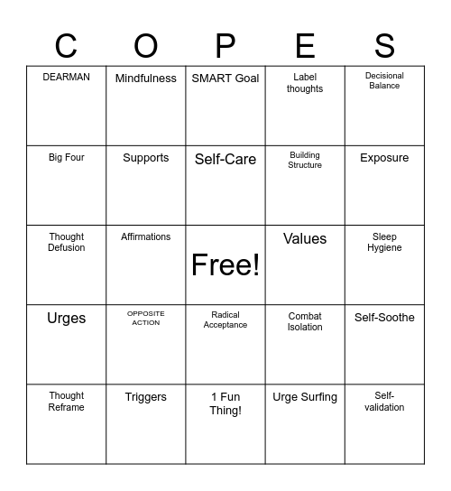 COPE AHEAD Bingo Card