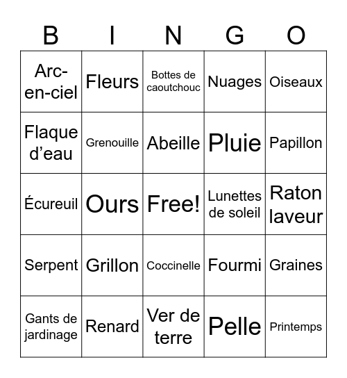 Le printemps Bingo Card