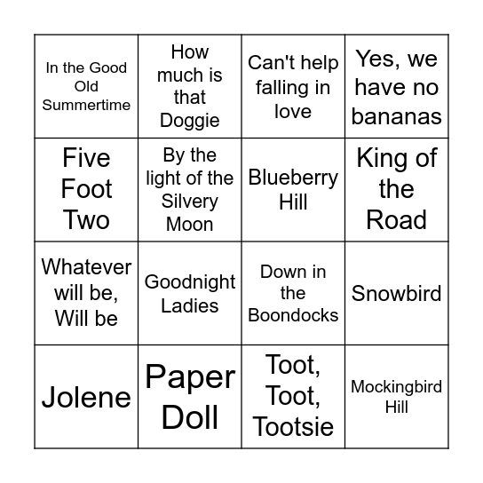 Music Bingo! Bingo Card