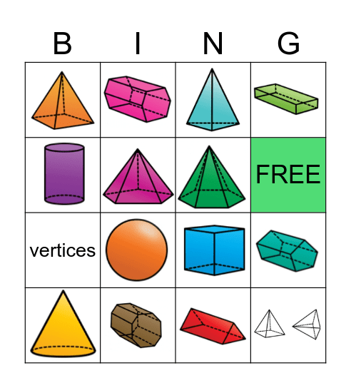 3D Shapes Bingo Card
