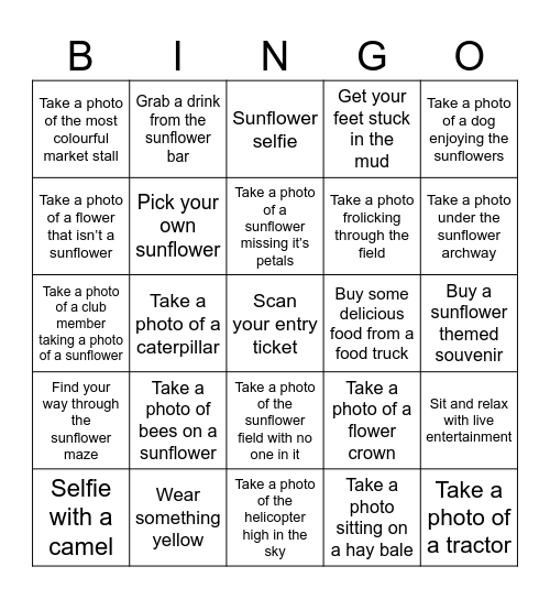 Kalbar Sunflower Festival Bingo Card