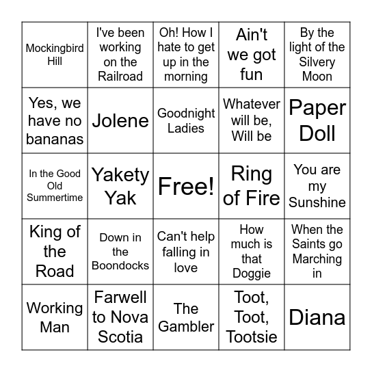 Music Bingo Card