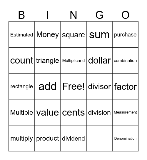 Grade 3 Mathematics Bingo Card