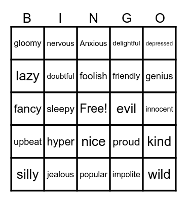 Vocabulary BINGO Card