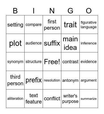 ELA Vocab Review Bingo Card