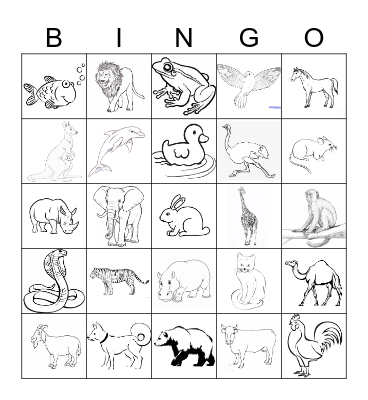 Animal Bingo Card