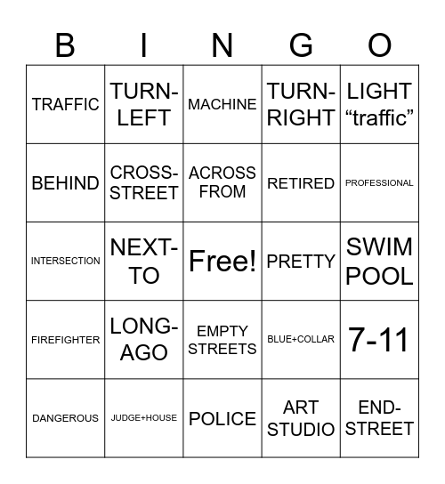 Describing Neighborhood (SN 9) Bingo Card