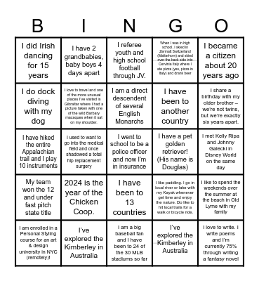 Get To Know You Bingo Card