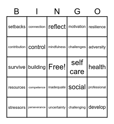 Staff Resiliency Bingo Card