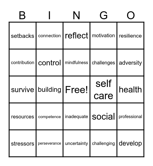 Staff Resiliency Bingo Card