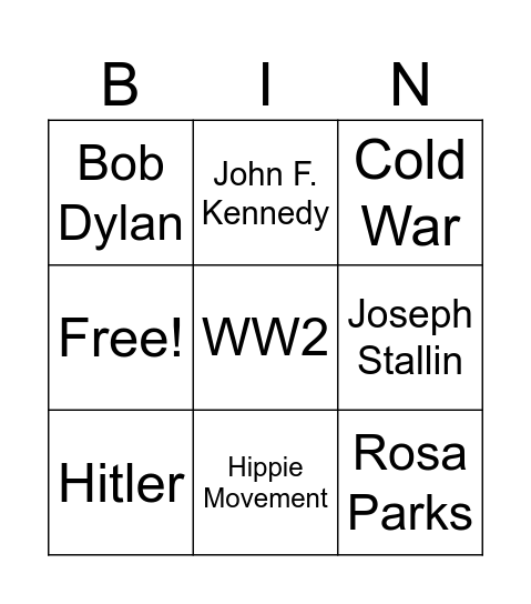 Early Contemporary Bingo Card