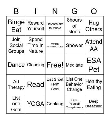 Mental Health Bingo Card