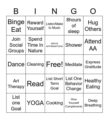 Mental Health Bingo Card