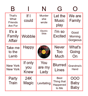Favorite Party Songs Bingo Card