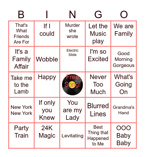 Favorite Party Songs Bingo Card