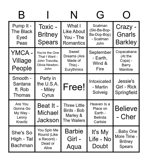 Music Bingo Jams Round #2 Bingo Card