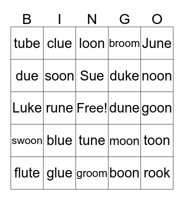 Long “u” Sounds Bingo Card