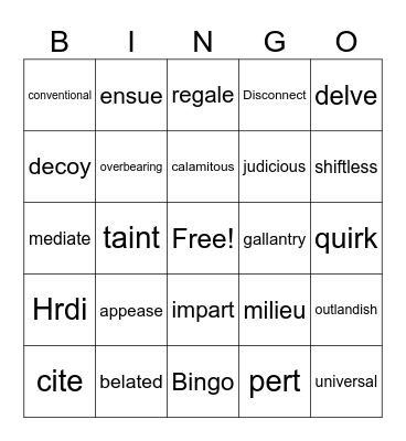 ELA 8 unit 11 vocab bingo Card