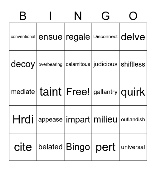 ELA 8 unit 11 vocab bingo Card