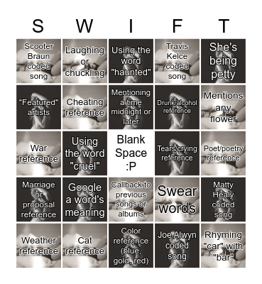 The Tortured Poets Department Album Bingo Card
