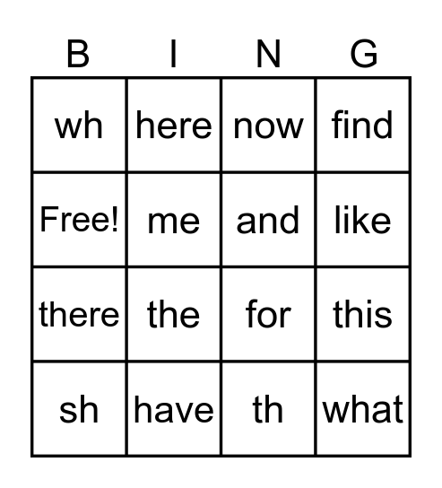 1st Grade Bingo Card