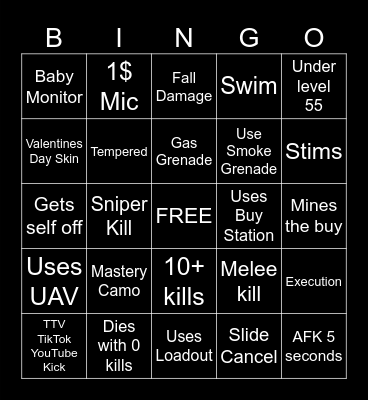 Warzone Bingo Card