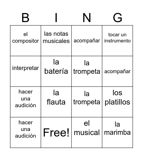 Instrumentos Bingo Card