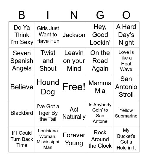 April 2024 Song Bingo Card