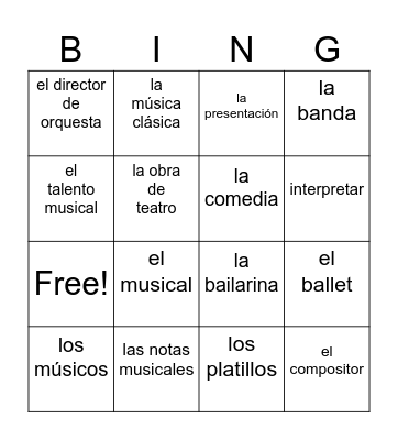 Musica Bingo Card