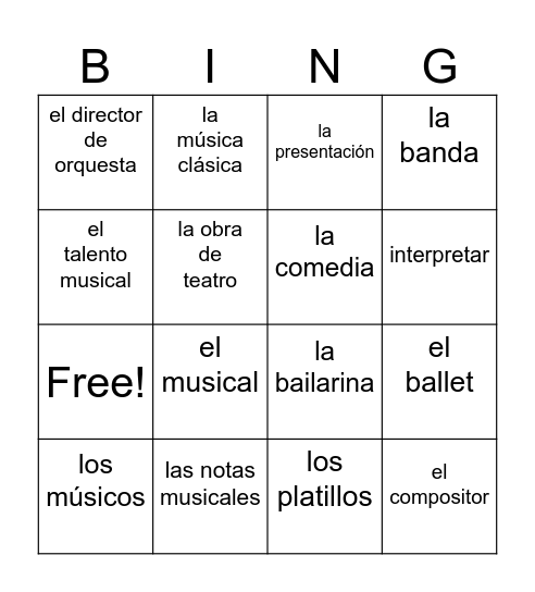 Musica Bingo Card