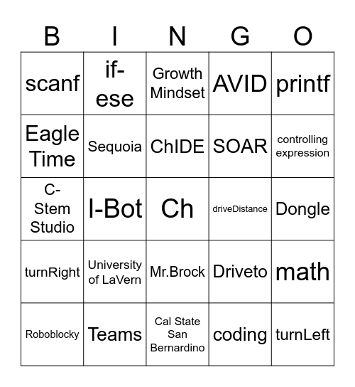 Integrated Coding and Computing Bingo Card