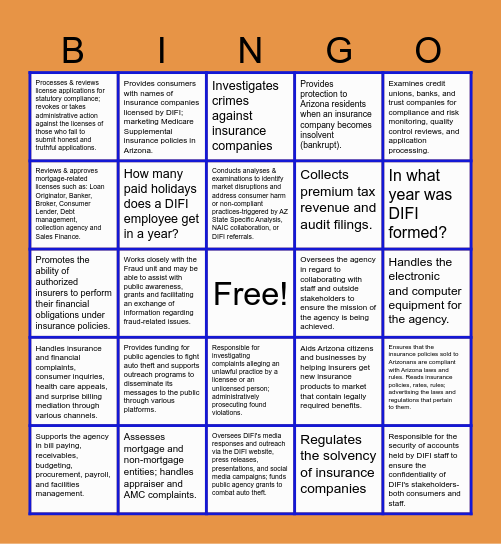 DIFI BINGO Card