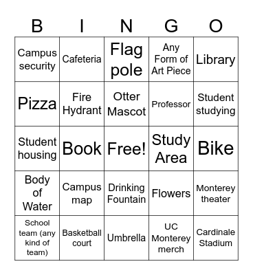 UC Monterey bay Bingo Card