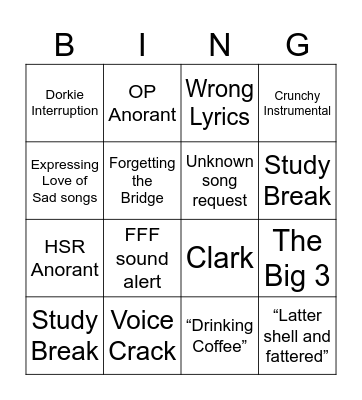 Anora FFF Bingo Card Bingo Card