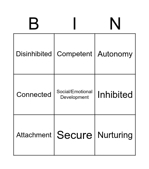 Social/Emotional Development Bingo Card