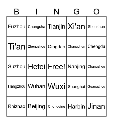 Chinese cities Bingo Card