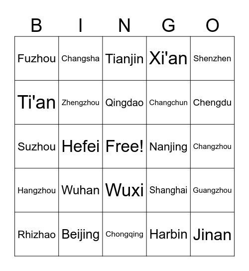 Chinese cities Bingo Card