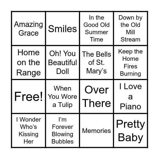 MORNINGFIELD HOUSE ElderSong Bingo Card