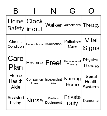 Health Care BINGO Card