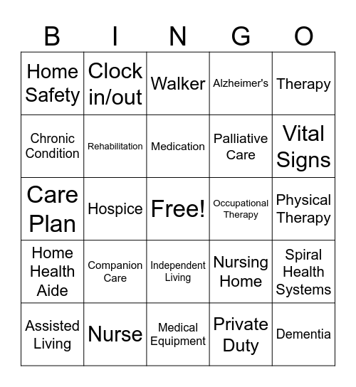 Health Care BINGO Card