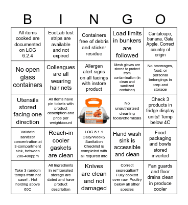 Food Safety Week BINGO Card