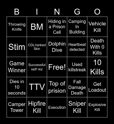 Warzone Rebirth Bingo Card
